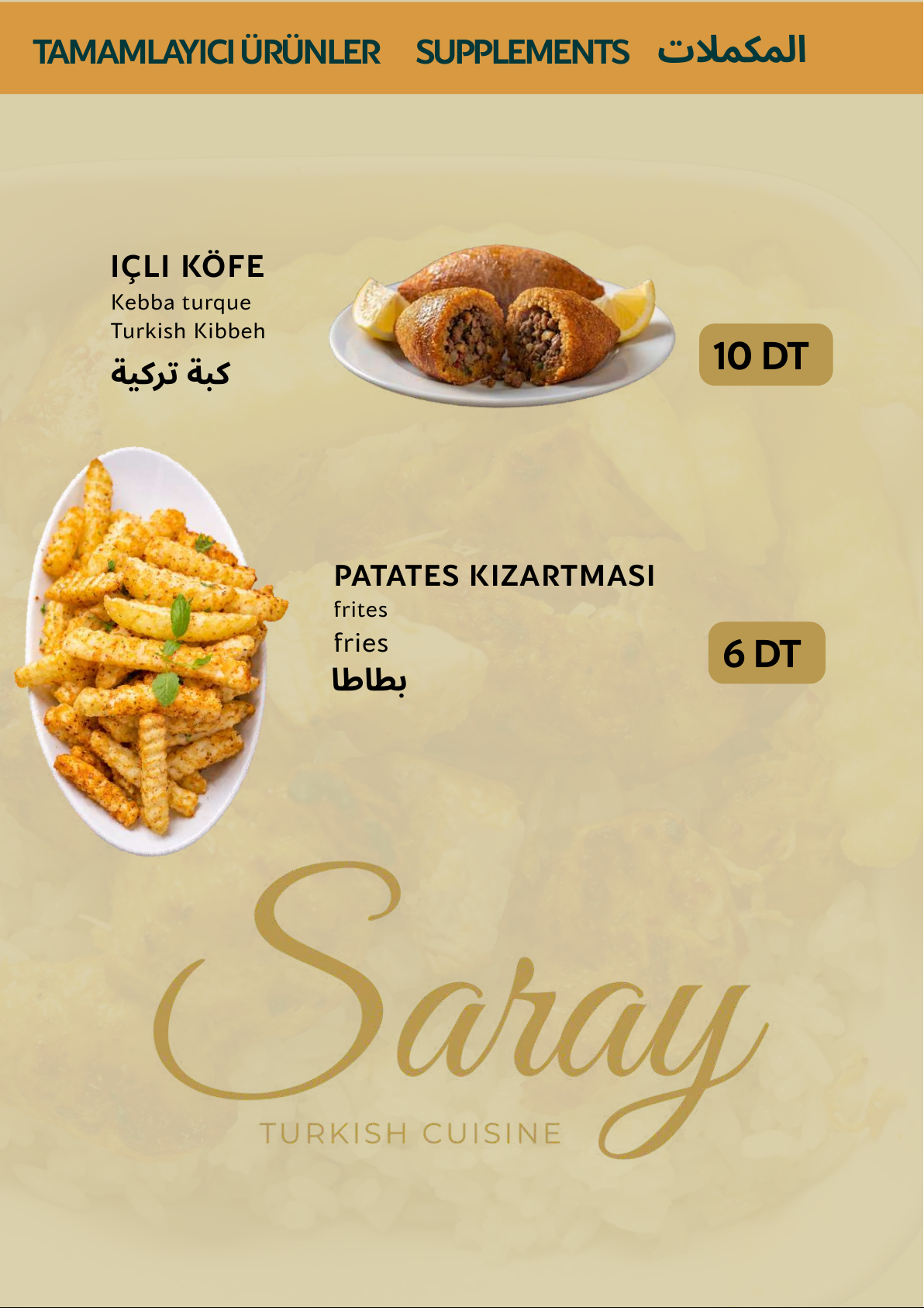 Menu Saray - Suppléments 2