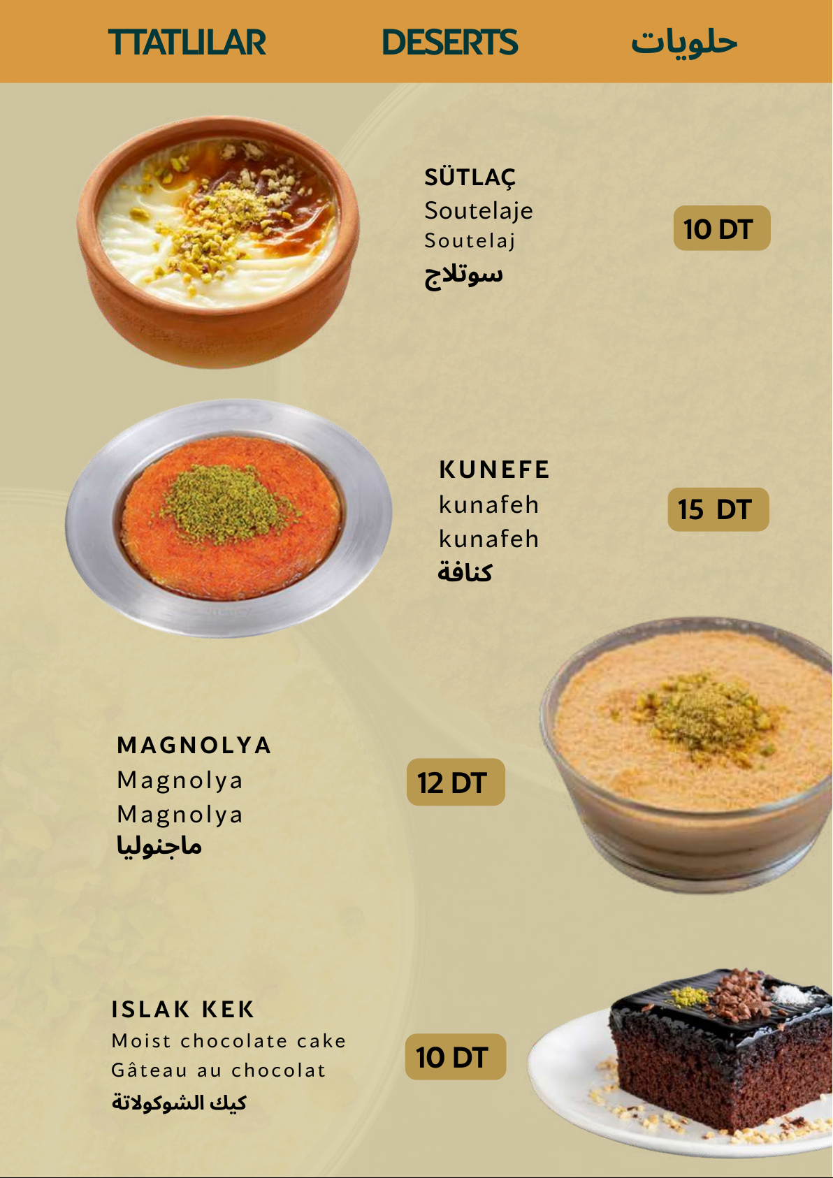Menu Saray - Desserts